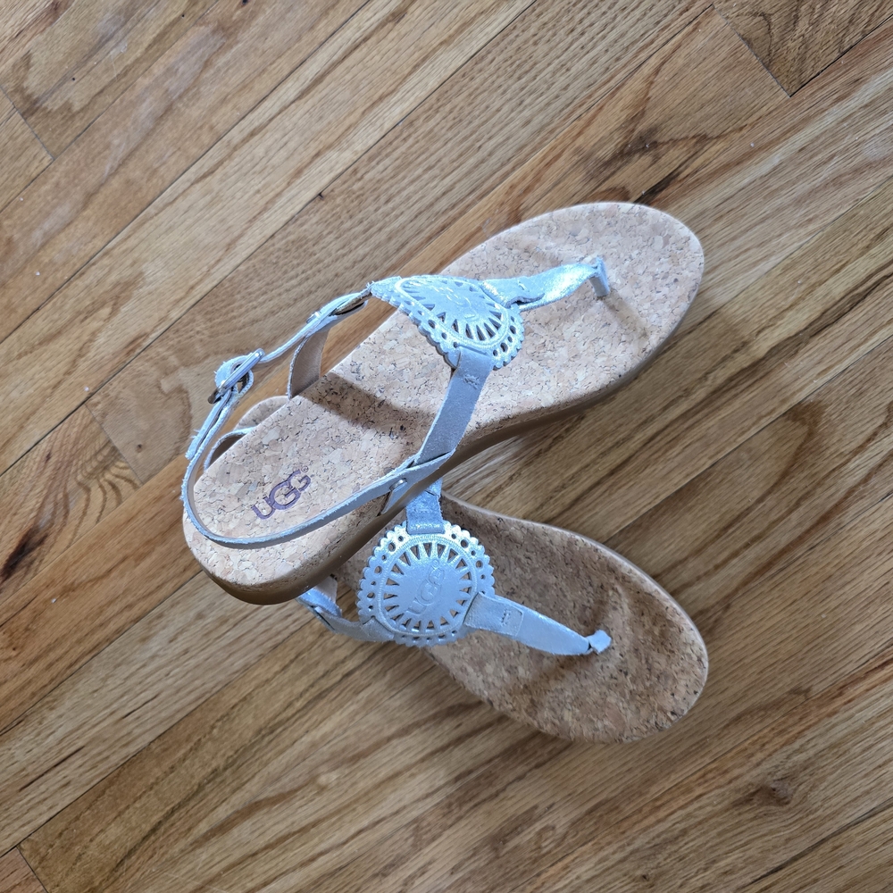 UGG Silver Sandals T-Strap Design